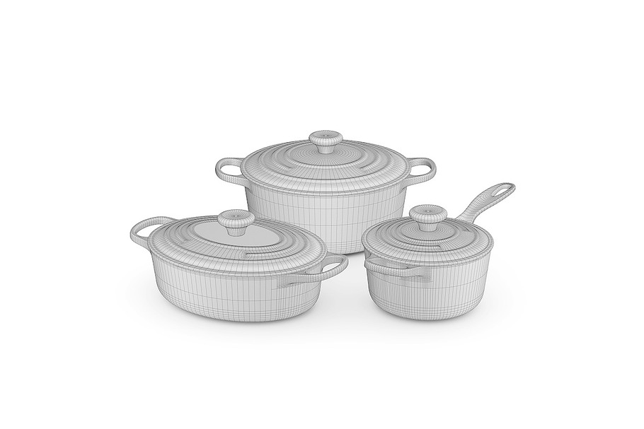 Le Creuset cookware set 3d model in Objects - product preview 9