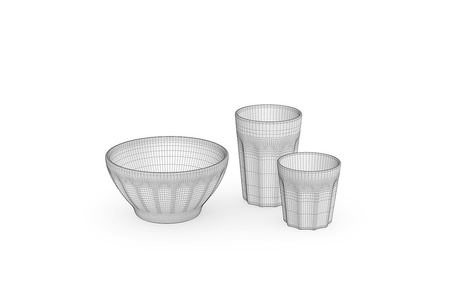 Ceramic bowls and cups 3d model in Objects - product preview 5