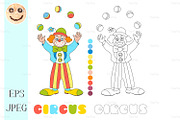 Circus clown coloring book page