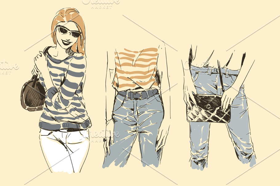 Set of fashion illustration sketch