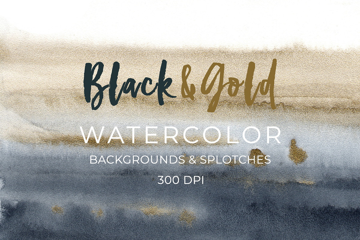 Black and Gold Watercolor Background in Textures - product preview 8