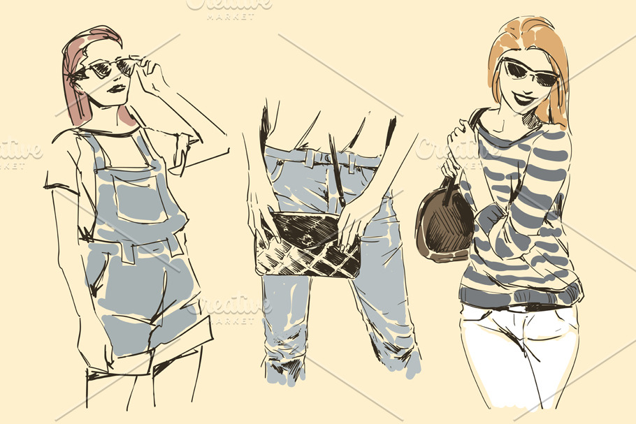 Set of fashion illustration sketch