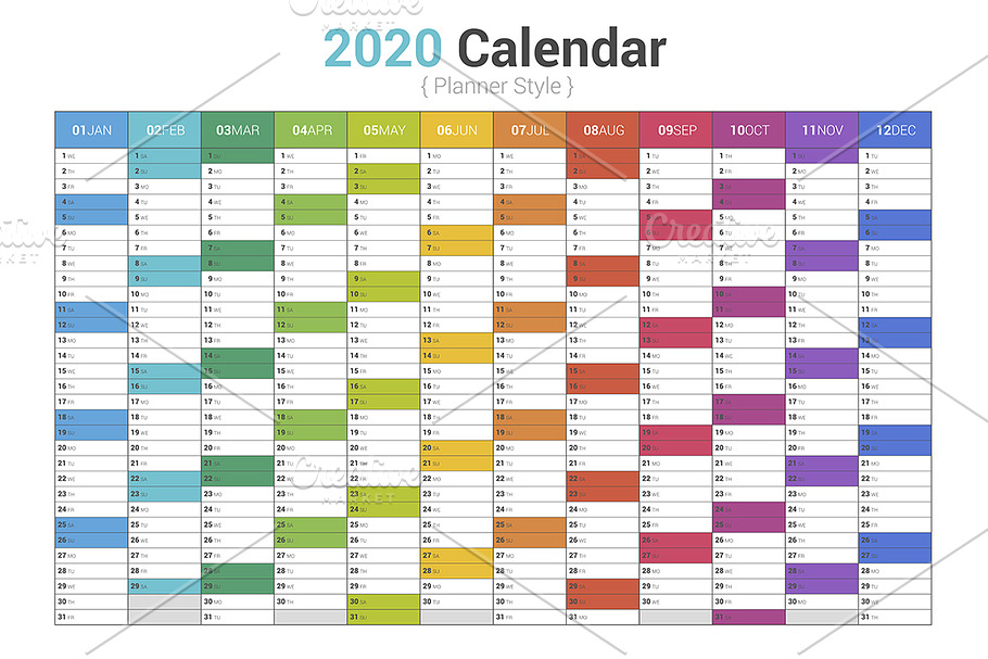 Calendar 2020 Planner Simple Color in Stationery Templates - product preview 8