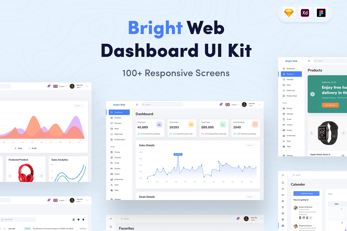 Bright Web Dashboard UI Kit in UI Kits and Libraries - product preview 8