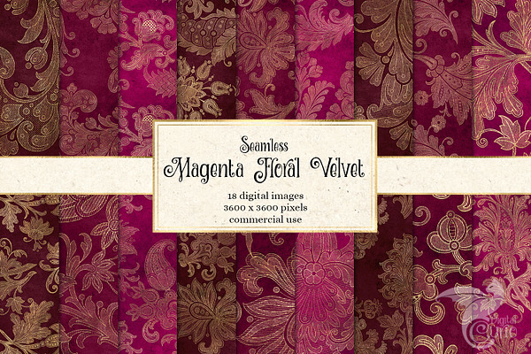Magenta Floral Velvet Digital Paper