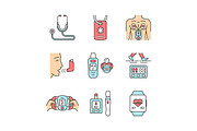 Medical devices color icons set