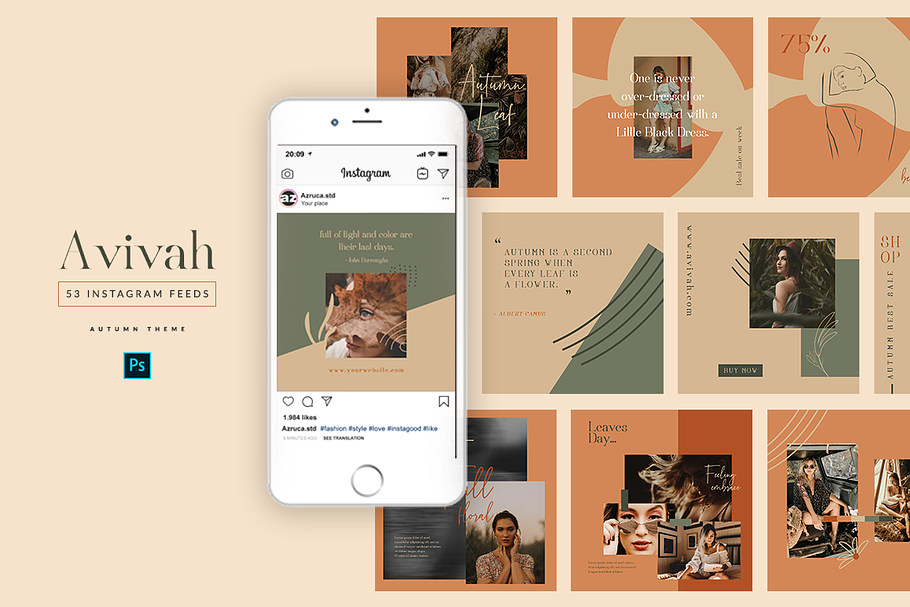 Avivah Autumn Instagram Feed in Instagram Templates - product preview 8
