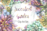 Watercolor Succulent Garden Clip Art