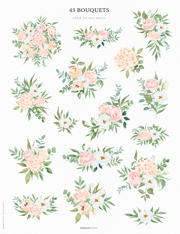 Watercolor Florals Peach & White in Illustrations - product preview 1