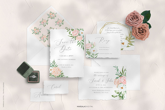 Watercolor Florals Peach & White in Illustrations - product preview 3