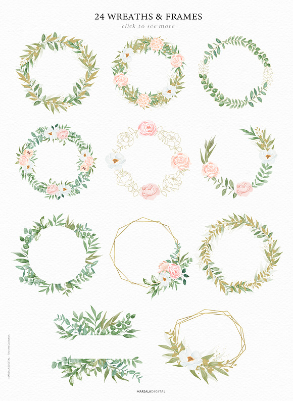 Watercolor Florals Peach & White in Illustrations - product preview 6