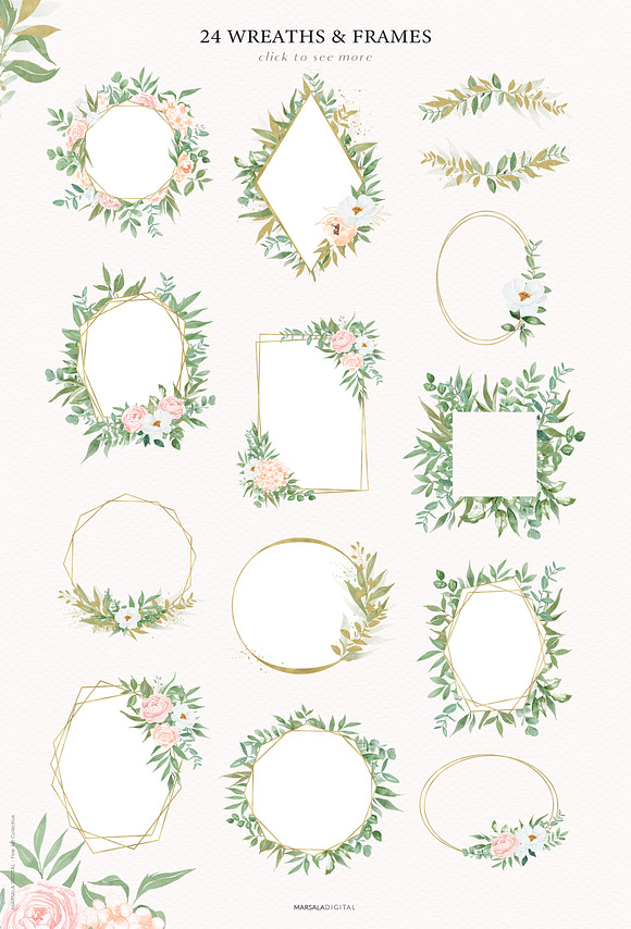 Watercolor Florals Peach & White in Illustrations - product preview 7