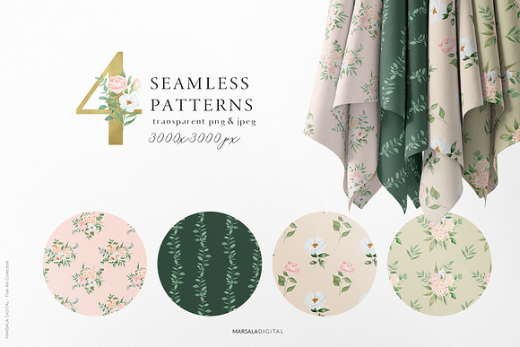 Watercolor Florals Peach & White in Illustrations - product preview 13