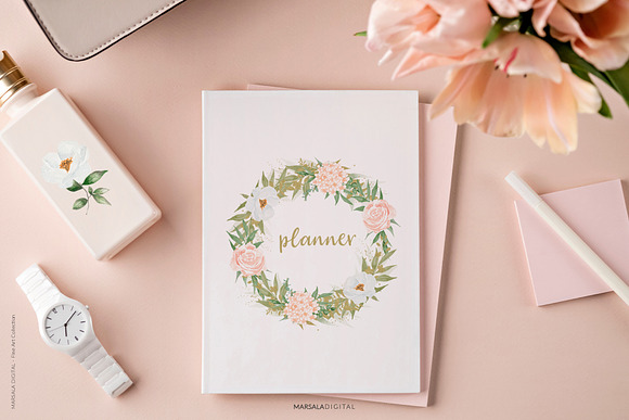 Watercolor Florals Peach & White in Illustrations - product preview 15