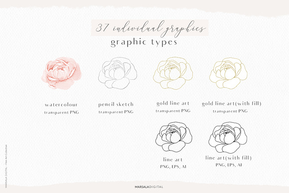 Watercolor Florals Peach & White in Illustrations - product preview 20