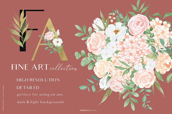 Watercolor Florals Peach & White in Illustrations - product preview 30
