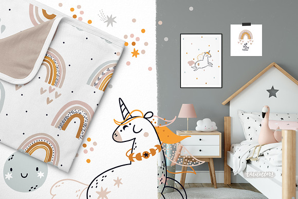 Rainbow Unicorn Clipart & patterns in Illustrations - product preview 1