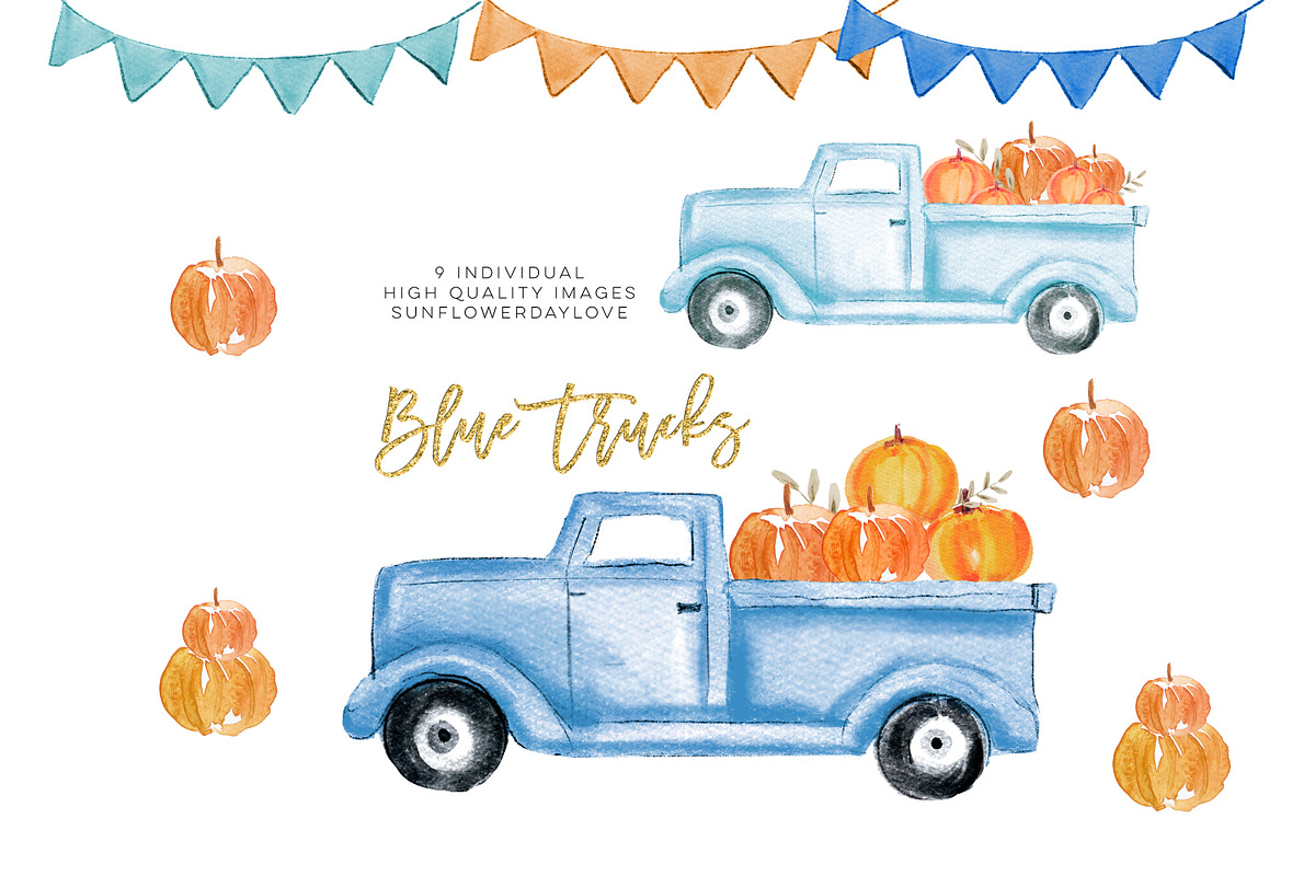 Fall Pumpkin Truck Clipart in Illustrations - product preview 8