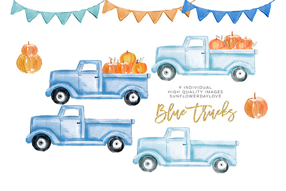 Fall Pumpkin Truck Clipart in Illustrations - product preview 1