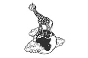 Giraffe in space helmet on globe