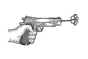 Gun shoots a flower sketch engraving