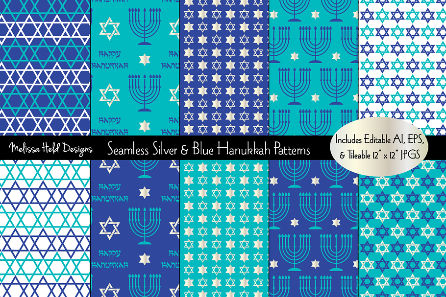 Silver Blue Hanukkah Patterns