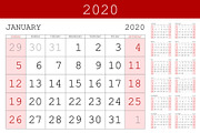 red Calendar 2020 vector basic grid