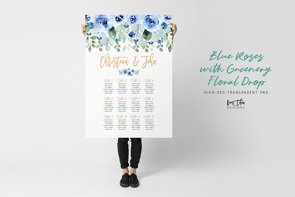 Blue Roses with Greenery in Illustrations - product preview 1