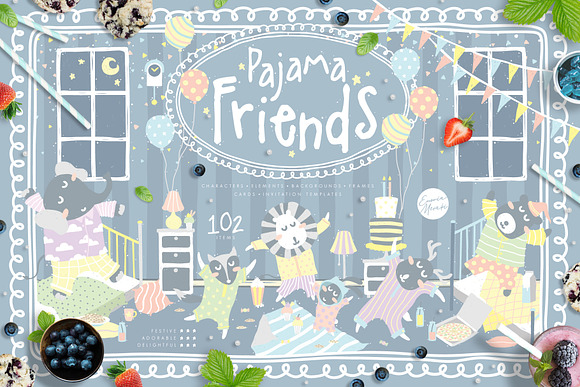 Cute Animals Pajama Party Clipart in Illustrations - product preview 8