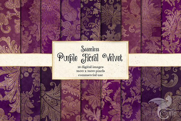 Purple Floral Velvet Digital Paper