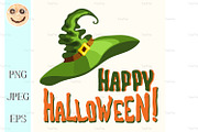 Happy Halloween title and witch hat