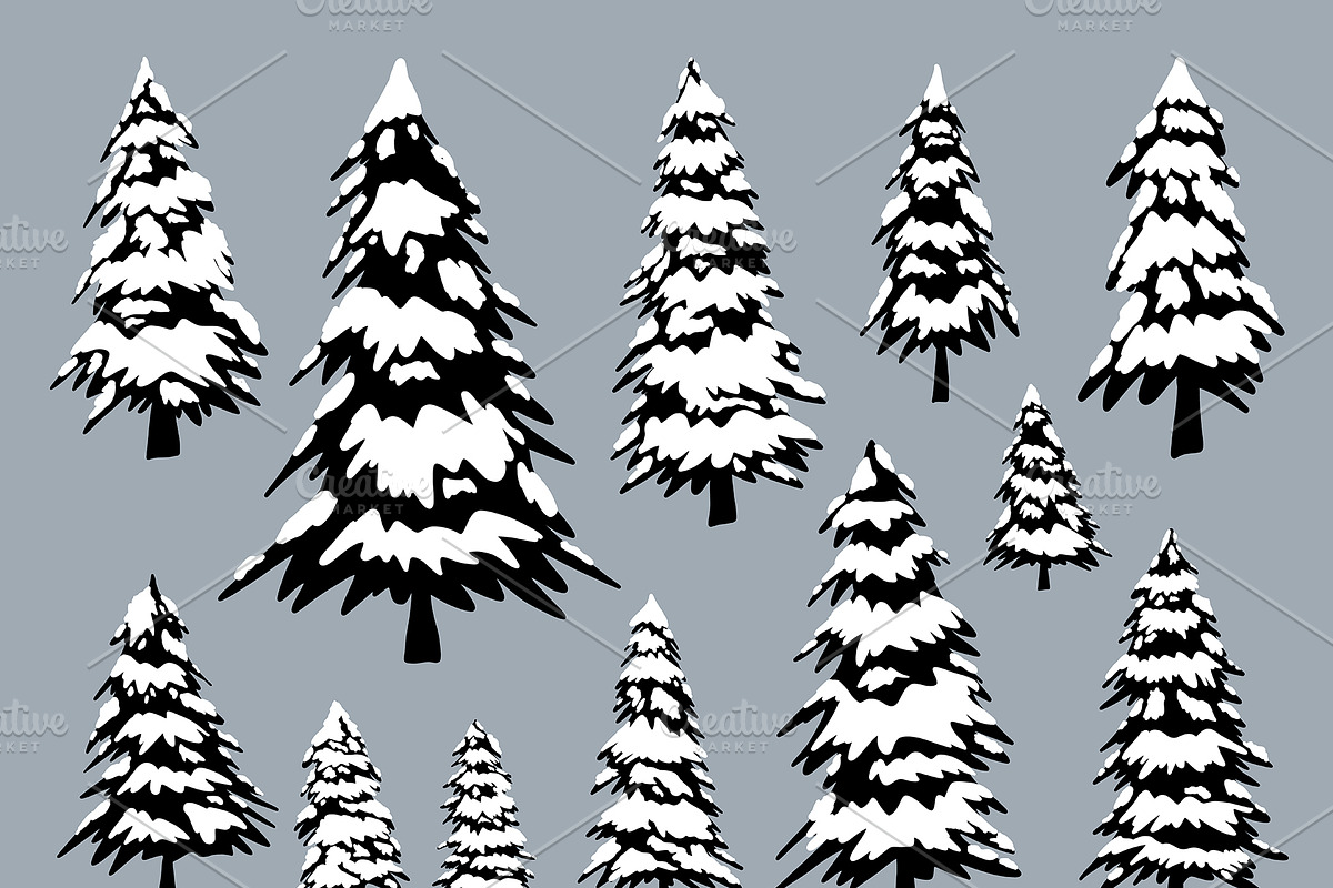 Pine trees with snow in the winter in Illustrations - product preview 8