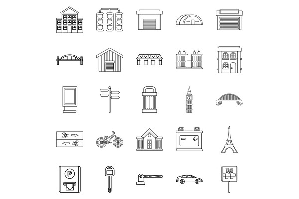 Road signs icons set, outline style