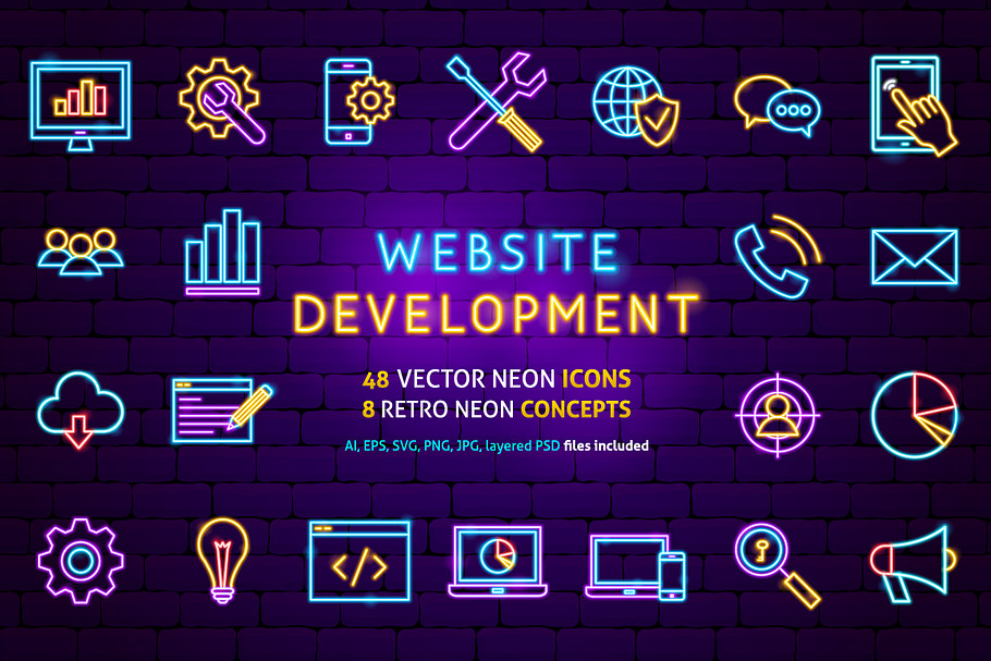 Web Development SEO Neon in Neon Icons - product preview 8