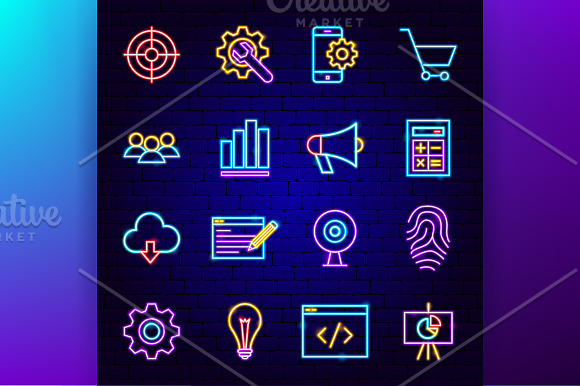 Web Development SEO Neon in Neon Icons - product preview 1