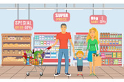 family shopping characters set,