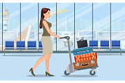 woman with luggage trolley in