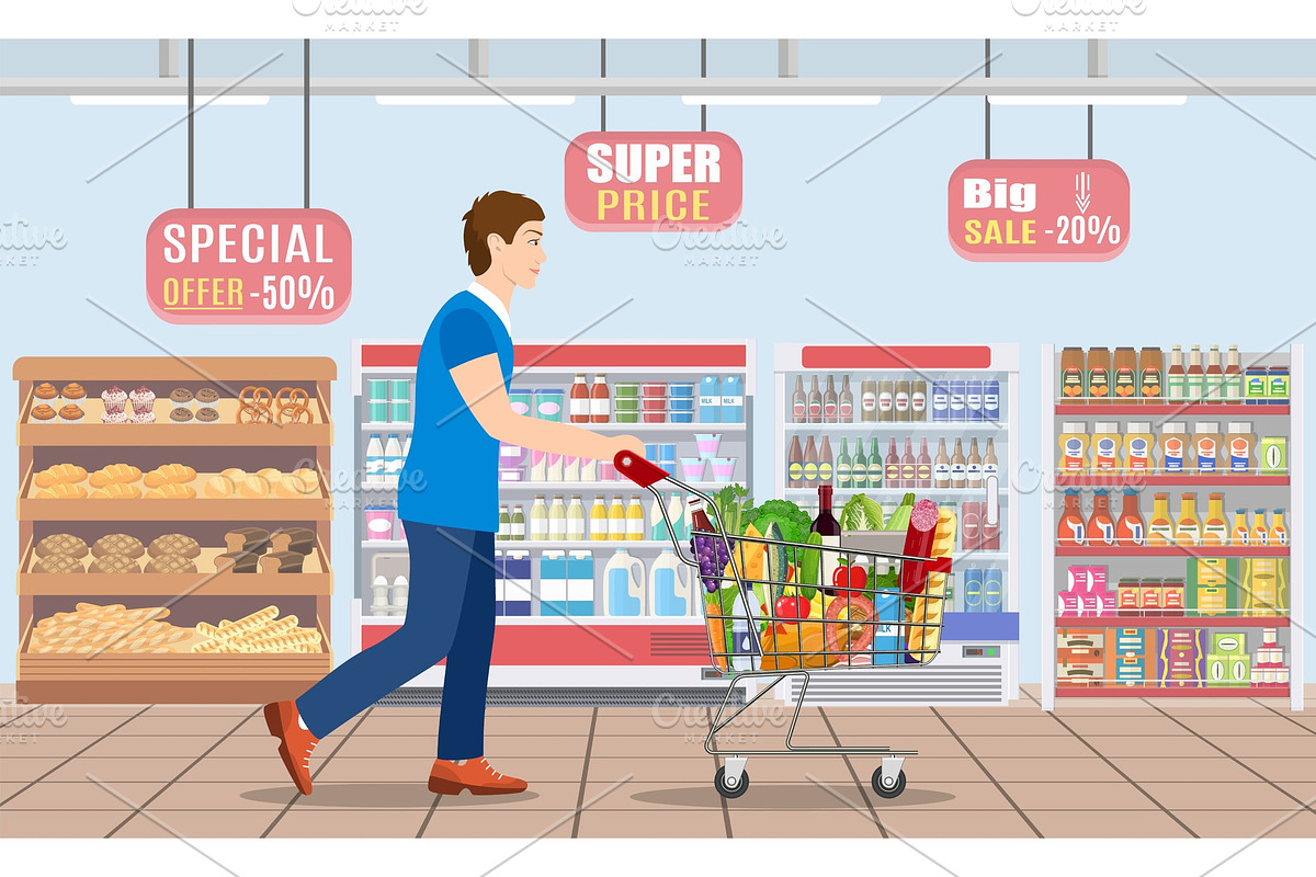 Young man shopping for groceries in Illustrations - product preview 8