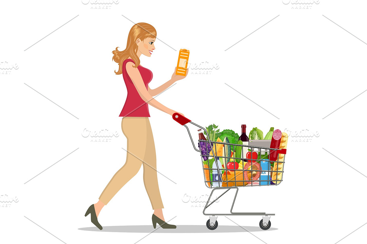 Young woman pushing supermarket in Objects - product preview 8