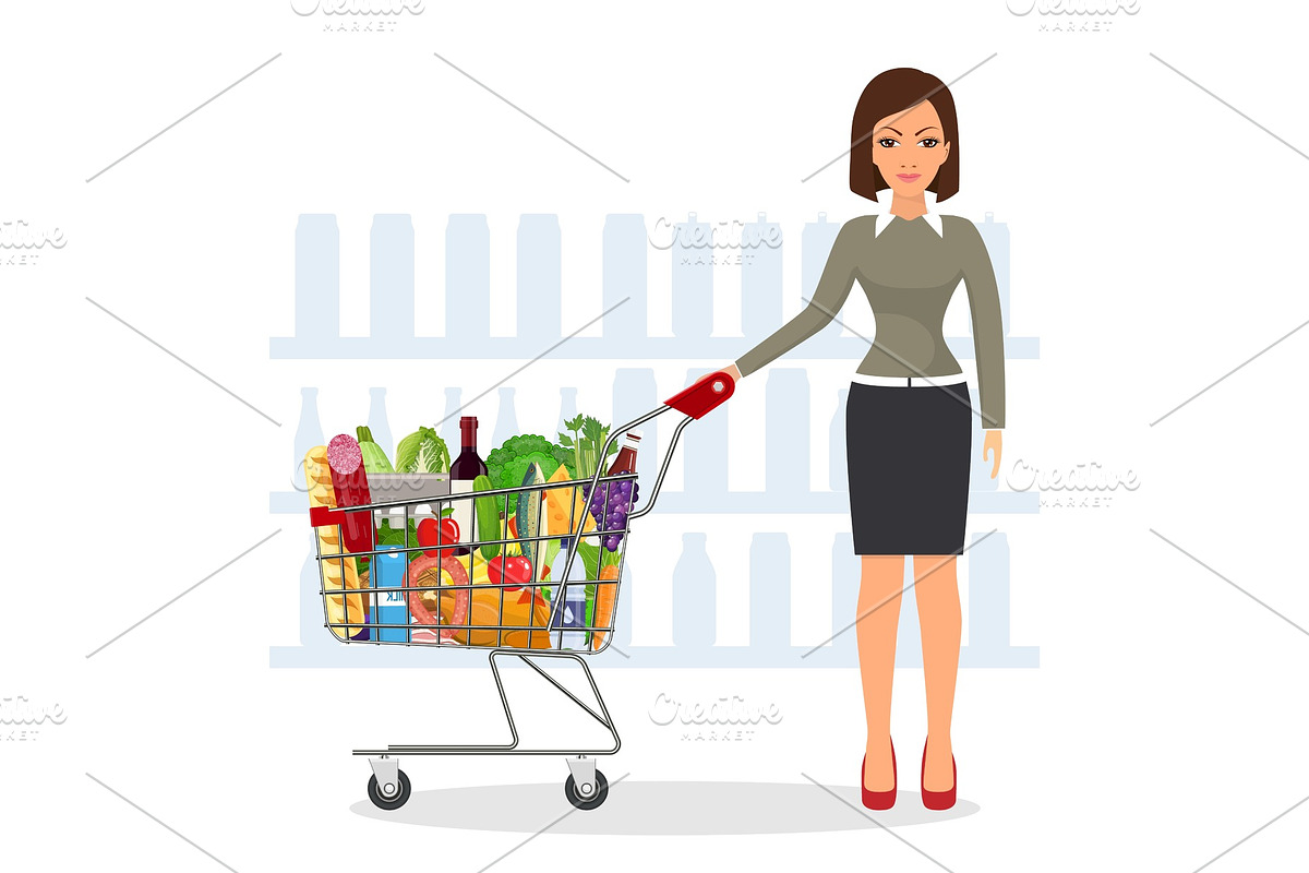 Young woman shopping for groceries in Illustrations - product preview 8