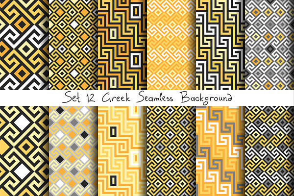 Set gold seamless Greek patterns