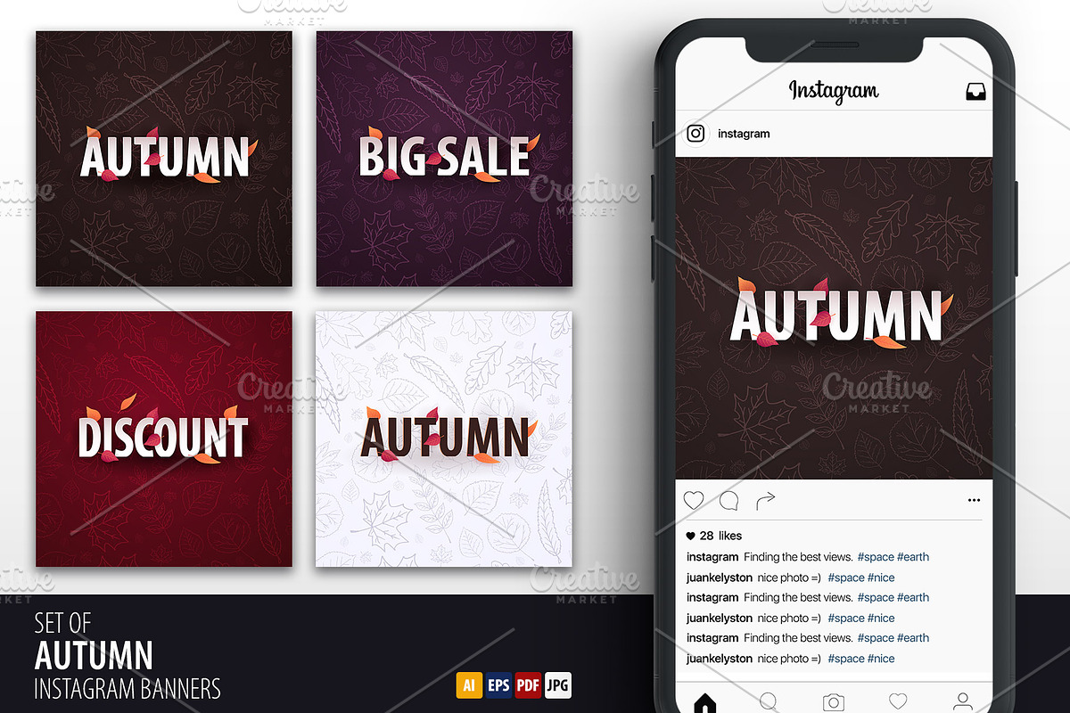 Autumn Sale banners with leaves in Instagram Templates - product preview 8