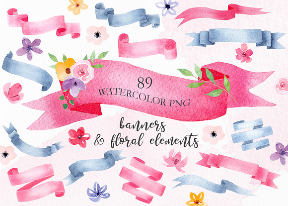 Watercolor Banners Clipart Set in Illustrations - product preview 4