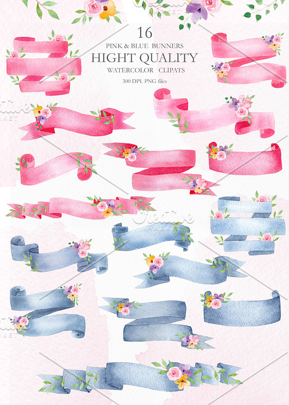 Watercolor Banners Clipart Set in Illustrations - product preview 5