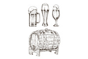 Beer Set and Round Wooden Cask