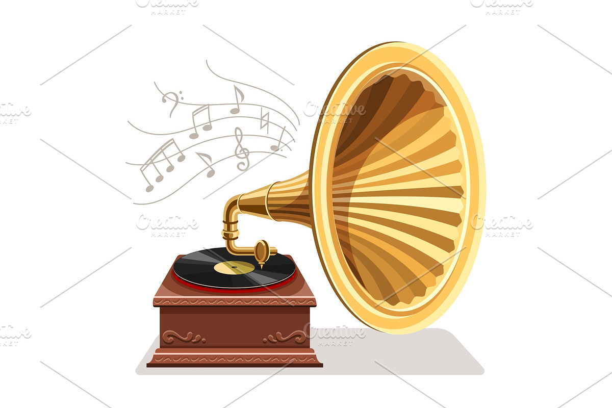 Vintage gramophone with retro vinyl. in Illustrations - product preview 8