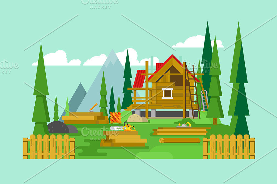Cottage construction in Illustrations - product preview 8