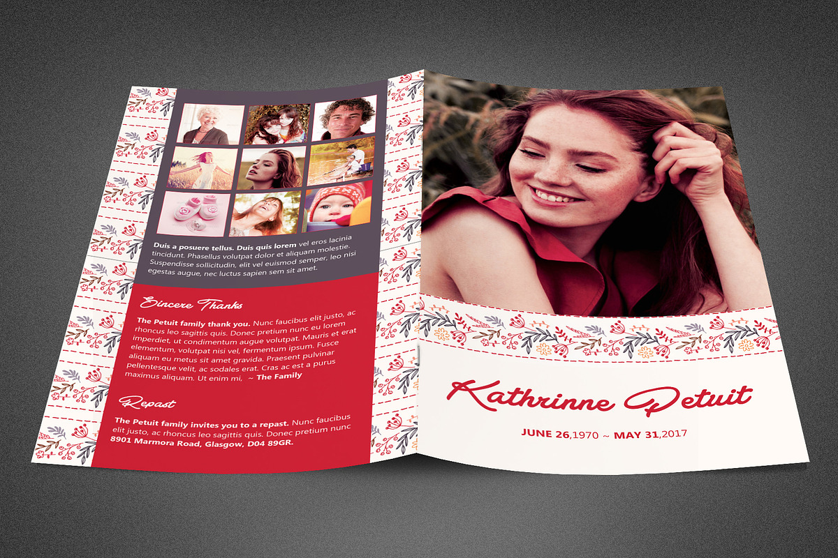 Cherry Red Funeral Program Template in Brochure Templates - product preview 8