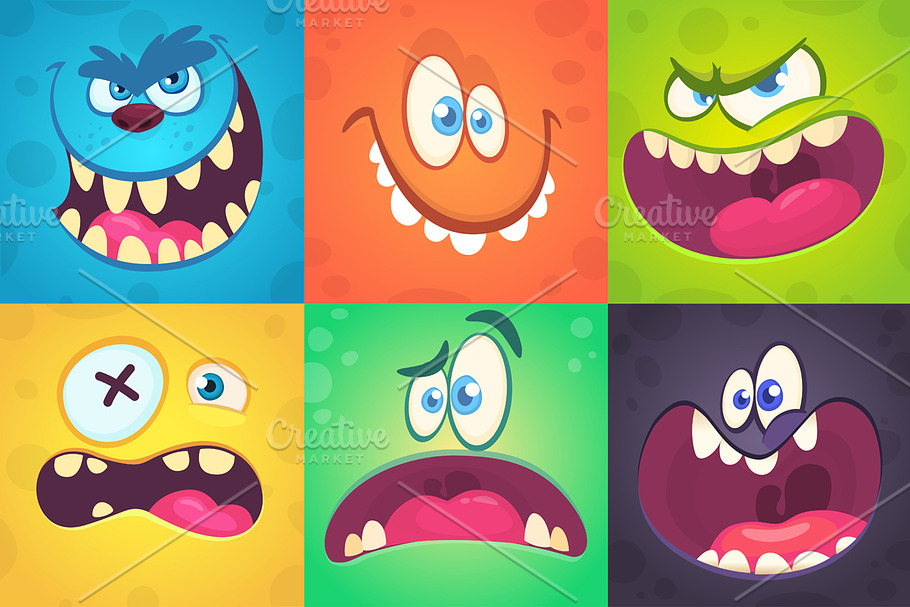 Cartoon monsters expressions set in Illustrations - product preview 8