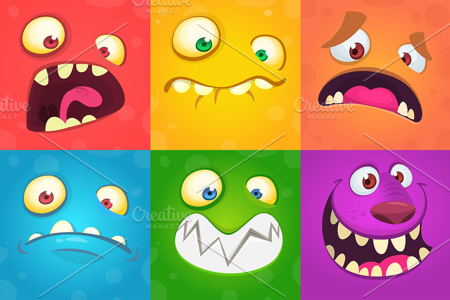 Cartoon monsters faces set in Illustrations - product preview 8